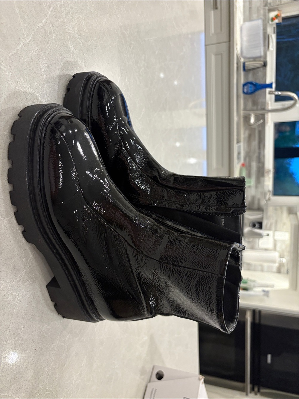 L’intervalle Women's Black Patent Chelsea Platform Boots